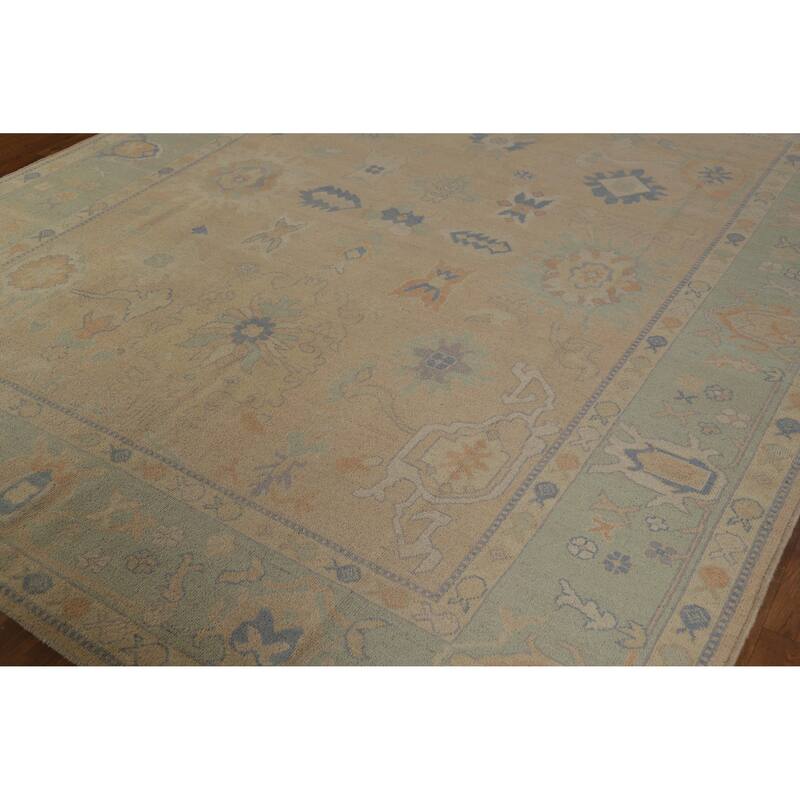 Hand Knotted Oriental 100% Wool Carpet Transitional All-Over Peach Oushak Area Rug - 10' 0'' X 8' 4''