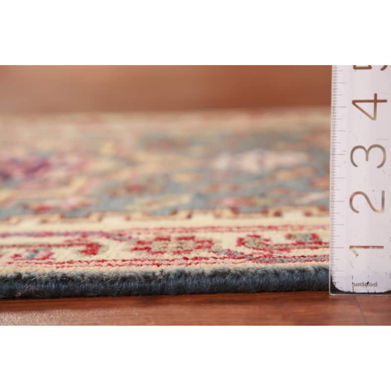 Hand Knotted Oriental 100% Wool Carpet Traditional Geometric Greys & Charcoal Heriz (serapi) Runner Rug - 8' 2'' X 2' 6''