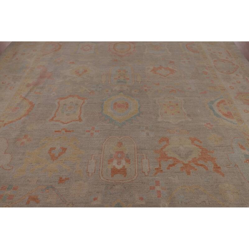 Beige Oushak Turkish Area Rug Hand-Knotted Wool Carpet - 8'9"x 11'10"