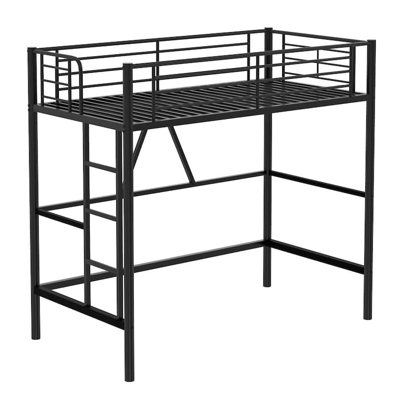 Twin Kids Loft Metal Bed with Reversible Stairs 400lb Capacity Space Saving Under Bed Study Play Area