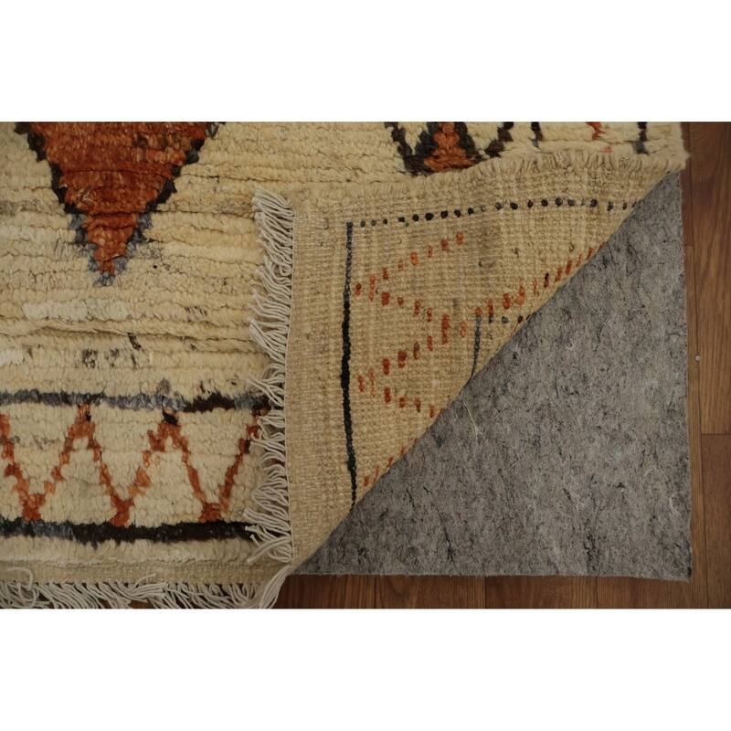 Hand Knotted Oriental 100% Wool Carpet Modern Tribal Beige & Ivories Moroccan Area Rug - 10' 3'' X 7' 0''