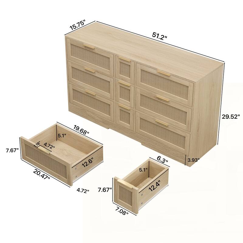 9 Drawers Rattan Locker Cabinet with Metal Handles