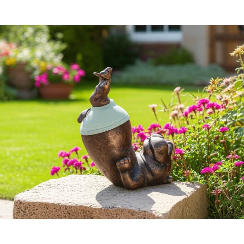 Polyresin Garden Statuary Hippo Headstand with Bird - 17" Bronze