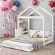 preview thumbnail 9 of 14, Full Size Wood House Platform Bed With Guardrail,Sturdy Frame For Bedroom White