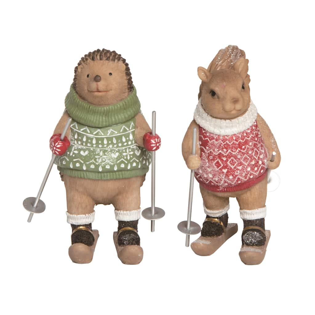 Transpac Resin Fair Isle Critter Figurine Set of 2 Christmas Home Decorations