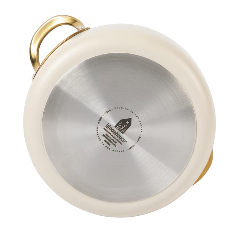 Bloomhouse 6 Quart Heavy Duty Aluminum Premium PFA Free Ceramic Nonstick Dutch Oven Pot with Lid - Almond Cream with Gold Handle