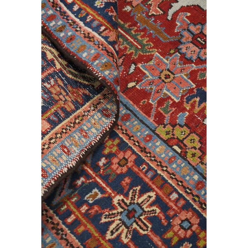 Hand Knotted Oriental 100% Wool Carpet Traditional Floral Red Heriz (serapi) Area Rug - 10' 5'' X 7' 2''