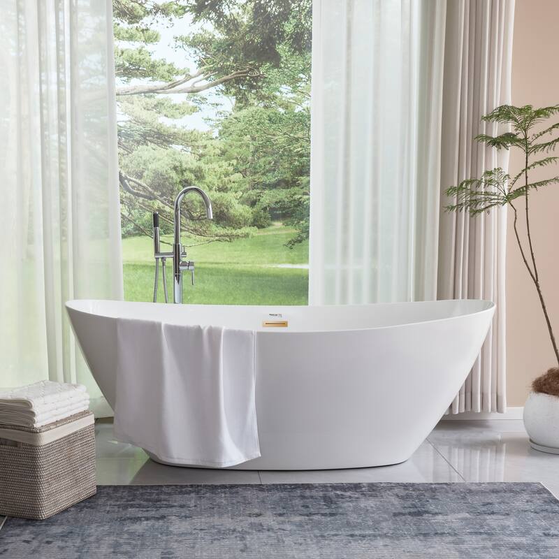 Vanity Art 71" Freestanding Acrylic Soaking Bathtub with Slotted Overflow & Pop-up Drain