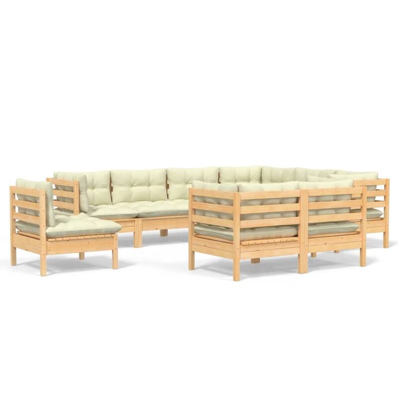 vidaXL Solid Pinewood Patio Lounge Set 9 Piece with Cushions Multi Colors
