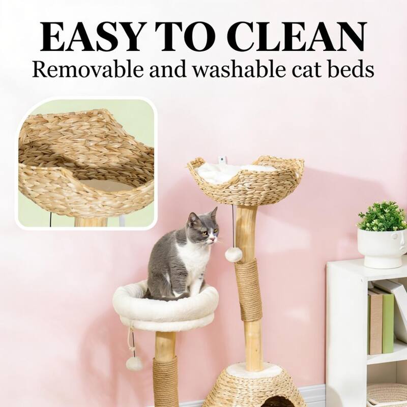 Cat Tree,Cat Tree for Indoor Cats with Wooden Cat Scratching Posts Soft and plush while featuring double cushions