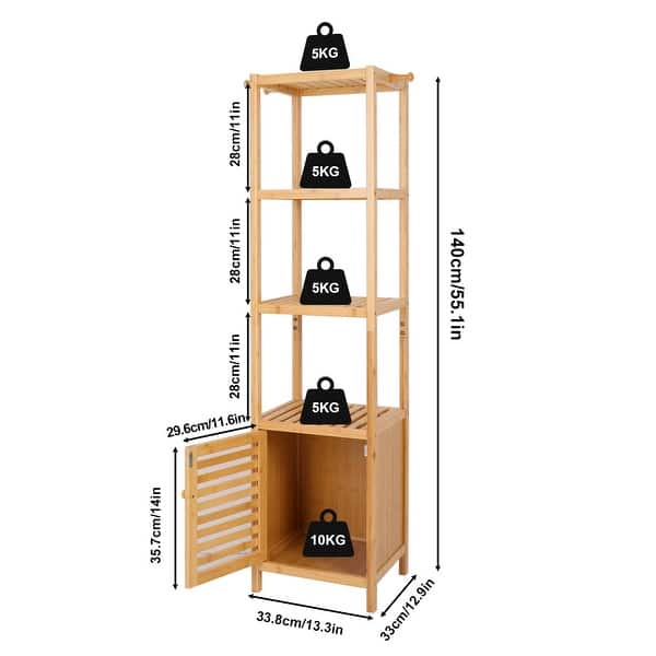 Tall Storage Cabinet with Shutter Door and 3 Tier Shelves Freestanding - 13.3" x 13" x 55"