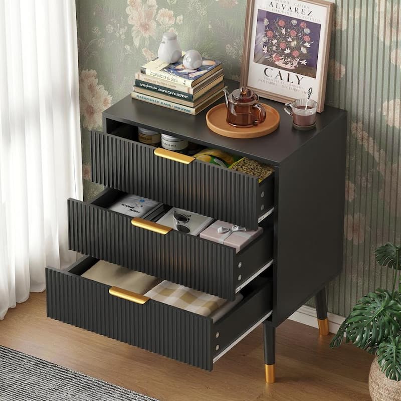 3 Drawer Dresser, Small Fluted Nightstand
