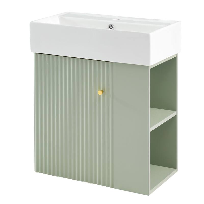 21.6" White Floating Bathroom Vanity - Space-Saving Wall-Mounted Sink Cabinet with Side Storage & Soft-Close Door