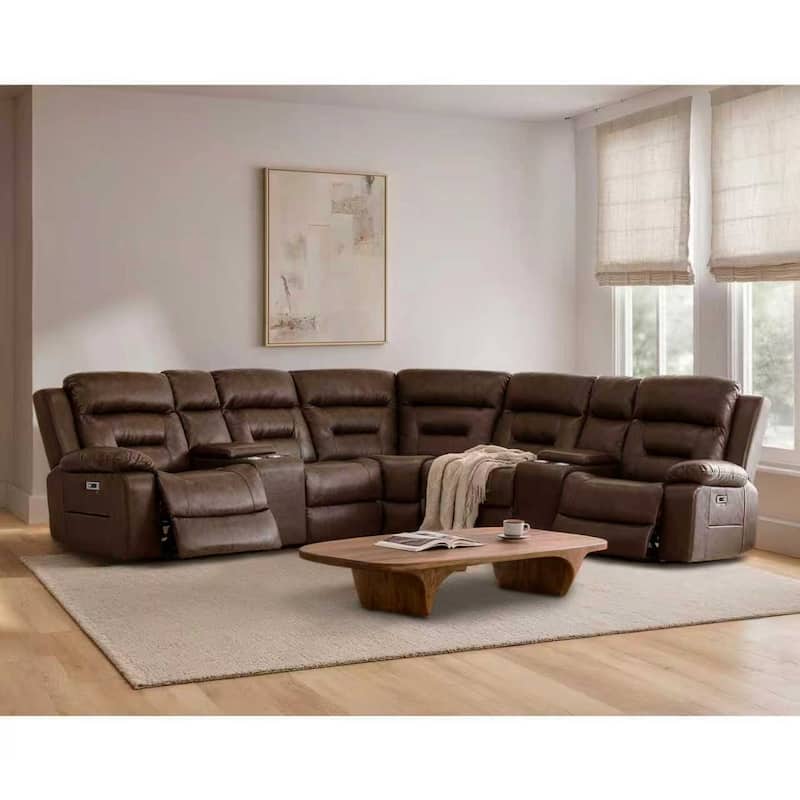 109" Power Reclining Sectional Couch, Modular Livingroom Recliner Sofa with 2 Storage Console & 4 Cup Holders