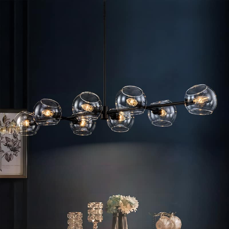 8-Light Modern Linear Clear Glass Globe Bubble Chandelier for Dining Room