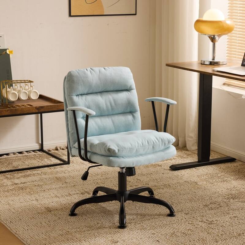 24.4 Inch Upholstered Swivel Office Chair With Leg Pegs And Wheels - Mint-Green