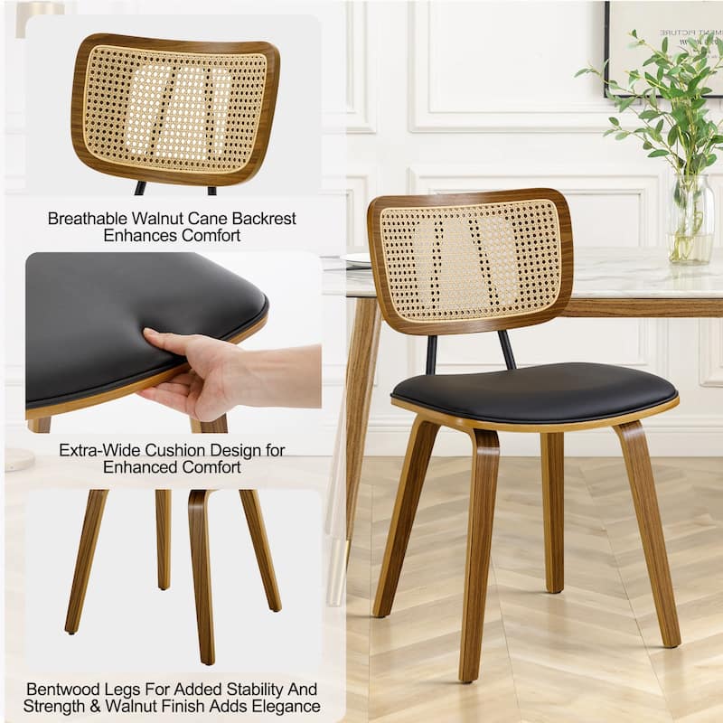 Faux Leather Upholstered Dining Chairs Set of 2/4 with Wood Legs - 32.3"H x 18.5"W x 21.8"D