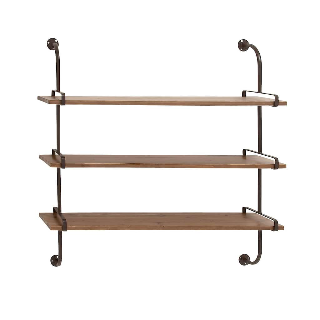 Wood 2 or 3 Level Wall Shelf with Black Metal Brackets - Brown or Gray - Roche River Decor