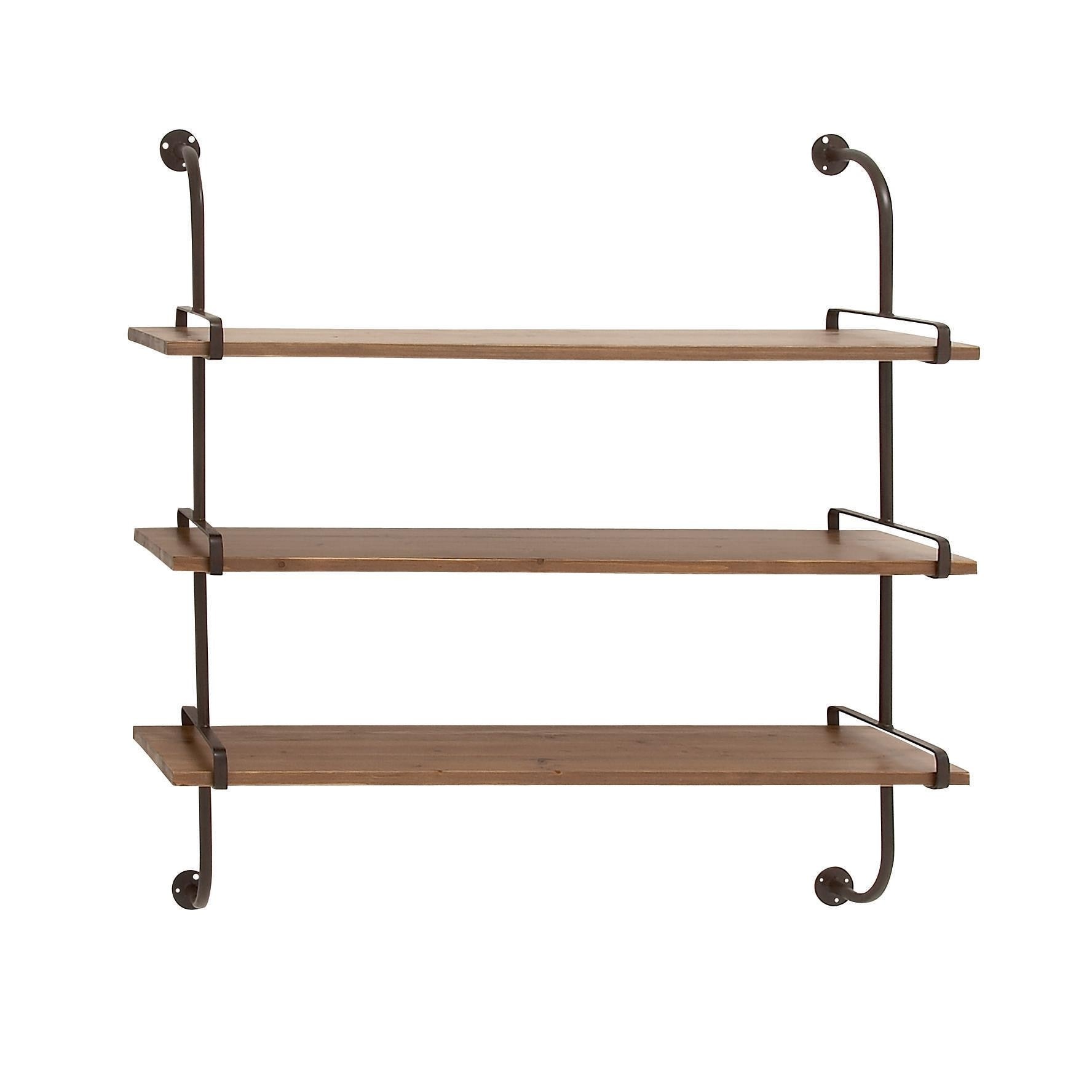 Wood 2 or 3 Level Wall Shelf with Black Metal Brackets - Brown or Gray - Roche River Decor