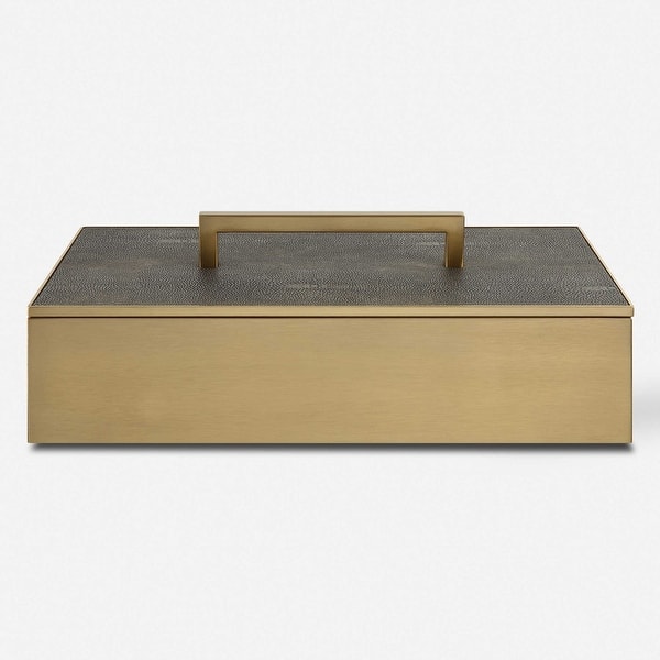 slide 2 of 8, Rectangular Box with Lift Off Lid - 14" - Gray and Brass Finish