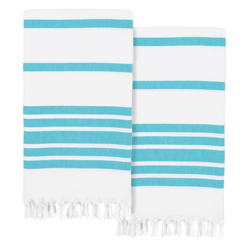 Authentic Hotel and Spa Turkish Cotton Herringbone Pestemal Beach Towel (Set of 2)