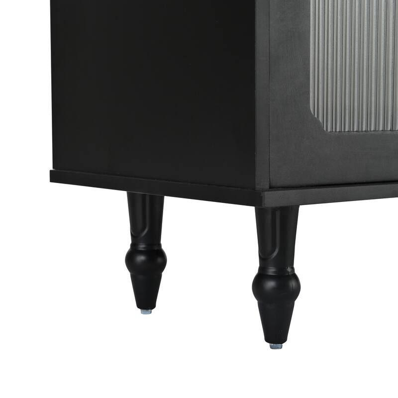 TV Stand with Fluted Glass Doors & 2 Drawers for TVs Up to 78'', Television Console Table Storage Cabinet for Living Room, Black