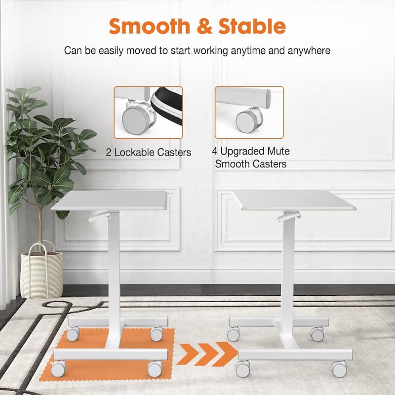 42.5" H Tall Small Standing Desk Mobile Portable Rolling Laptop PC Table Adjustable Height w/ Wheels