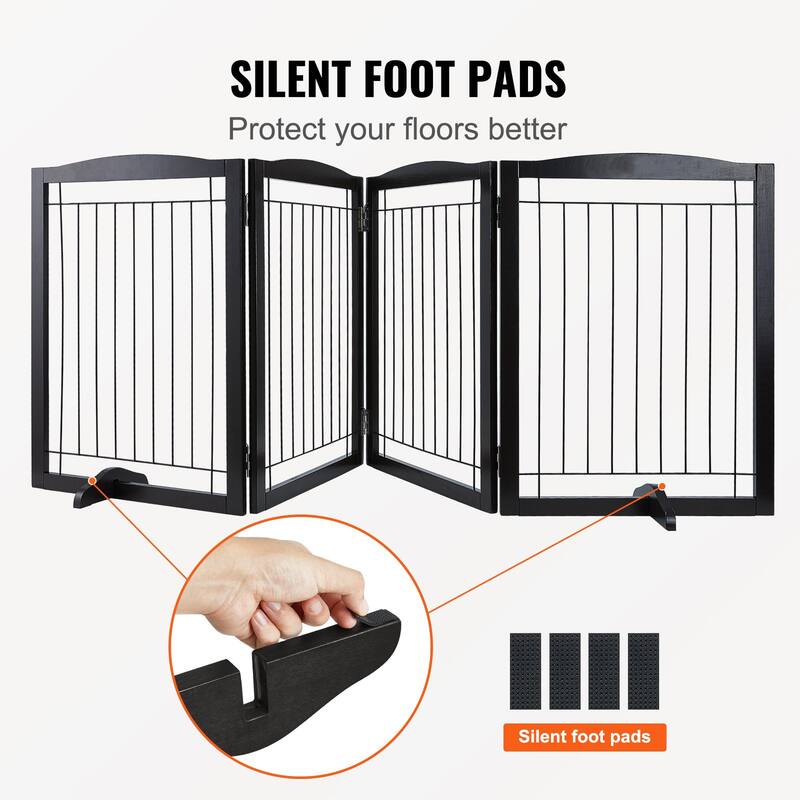 Modern 4 Panels Foldable and Expandable Freestanding Pet Gate with Footpads - 96.46 x 9.65 x 32.01 in