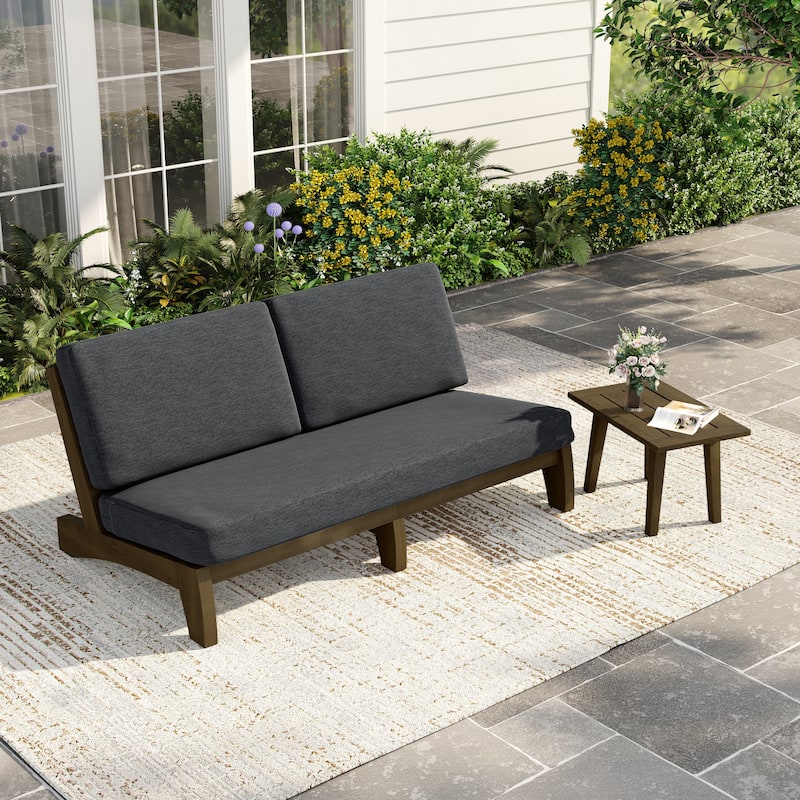 2-Piece Casual Teak Outdoor Patio Sofa Set with Side Table