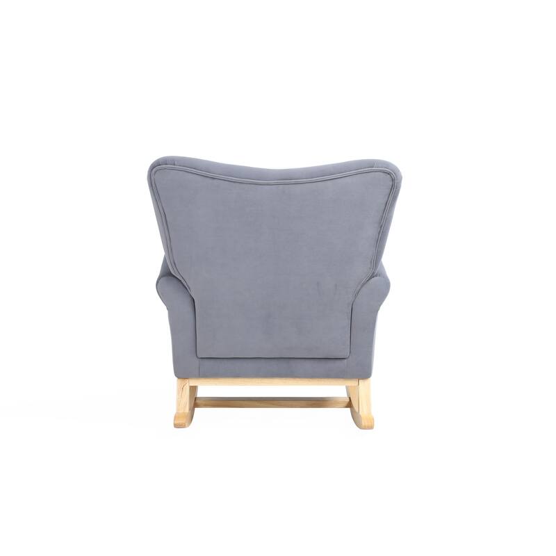 Nursery Chair Grey High Back Rocking Chair Fabric Padded Rocker Modern High Back Armchair with Curved Legs for Bedroom