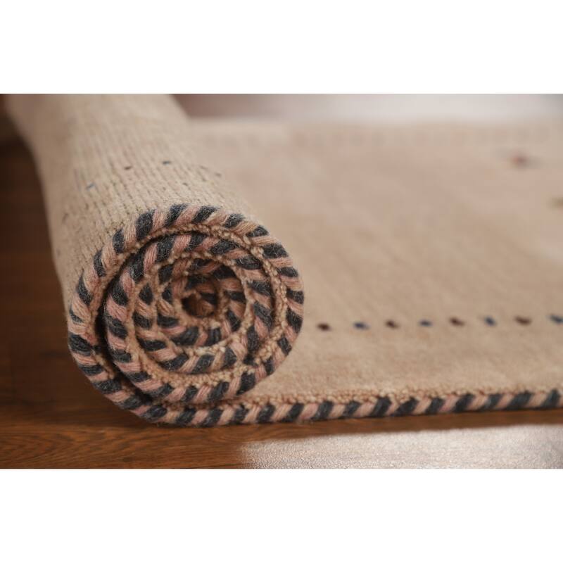 Hand Knotted Oriental 100% Wool Carpet Tribal Animal Pictorial Peach Gabbeh Runner Rug - 4' 8'' X 2' 3''