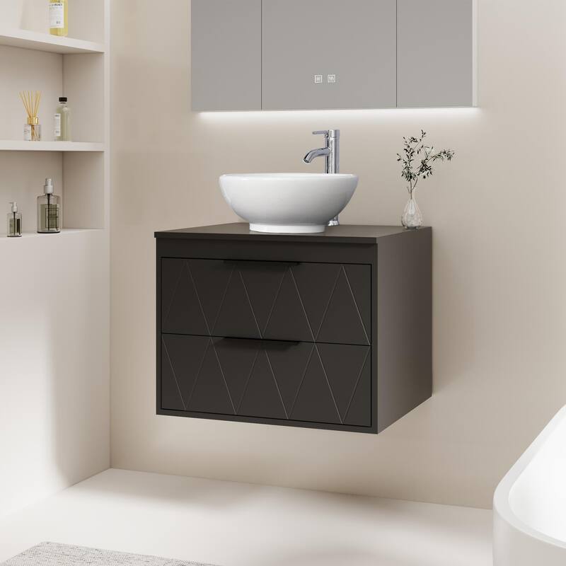 Modern Wall Mounted Bathroom Vanity Set with Vessel Sink & Faucet