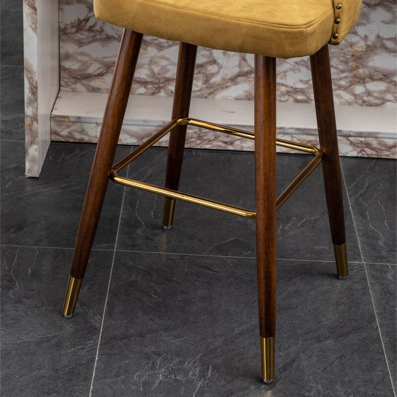 Nailhead Trim High Bar Stool, Faux Leather Bistro Counter Chair with Horn Backrest Kitchen Island Dining Chair, Set of 2