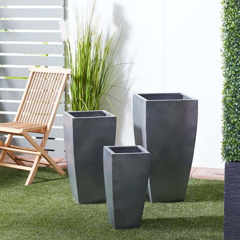 Gray or Dark Gray Metal Indoor Outdoor Light Weight Planter with Tapered Base and Polished Exterior (Set of 3) - Grey