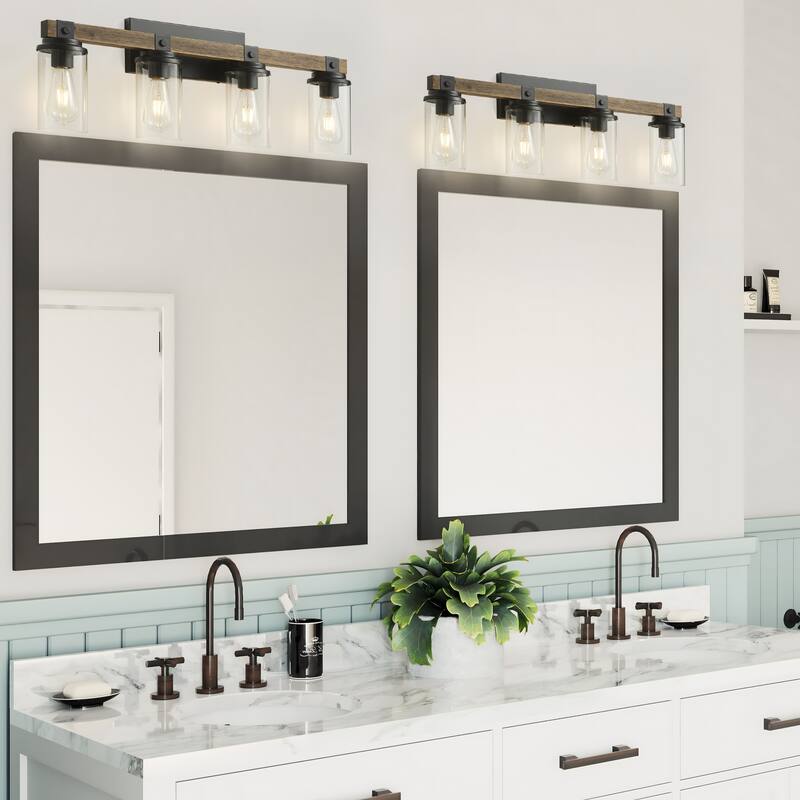 Starsky 2/3 Lights Farmhouse Modern Dimmable Bathroom Glass Vanity Light with Clear Cylinder Shade