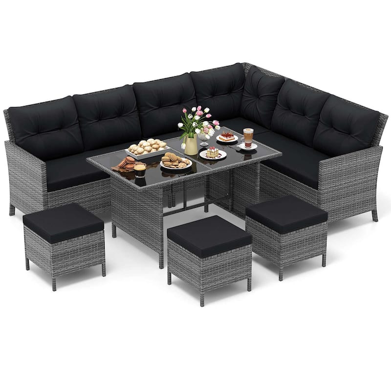 Costway 7 PCS Patio Dining Furniture Set PE Rattan Sectional Sofa Set - See Details