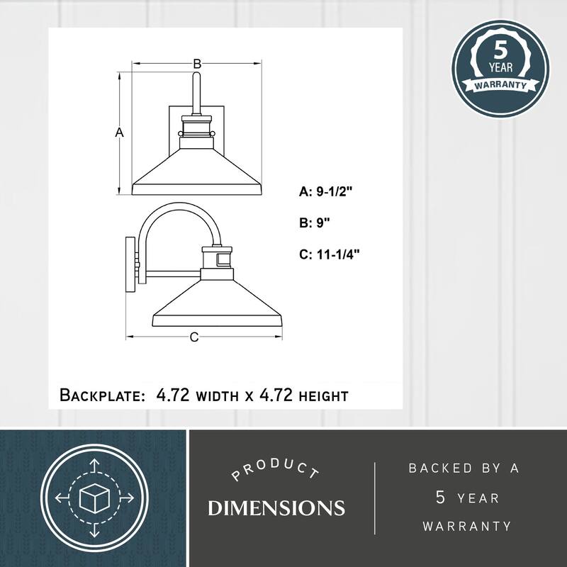 VAXCEL Highland Park Matte Black and White Motion Sensor Dusk to Dawn Outdoor Wall Sconce Light Fixture, Steel Shade