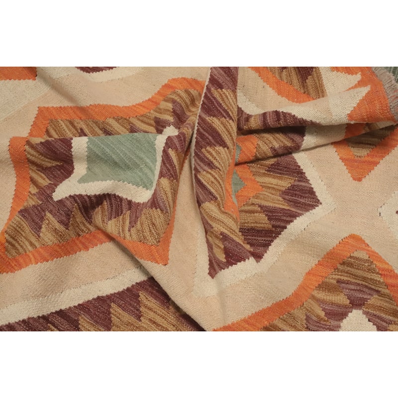Hand Woven Oriental 100% Wool Carpet Southwestern Geometric Multi-Colored Kilim Area Rug - 8' 2'' X 4' 11''