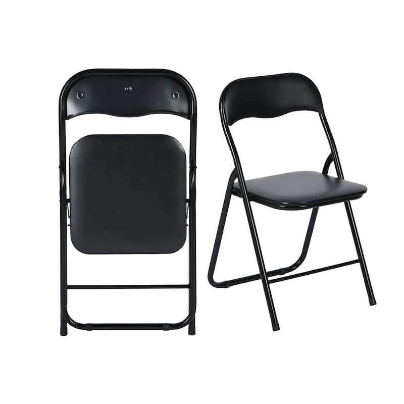HomyLin Foling Chairs Padded Metal Foldable Conference Chairs Set - Black-2PCs