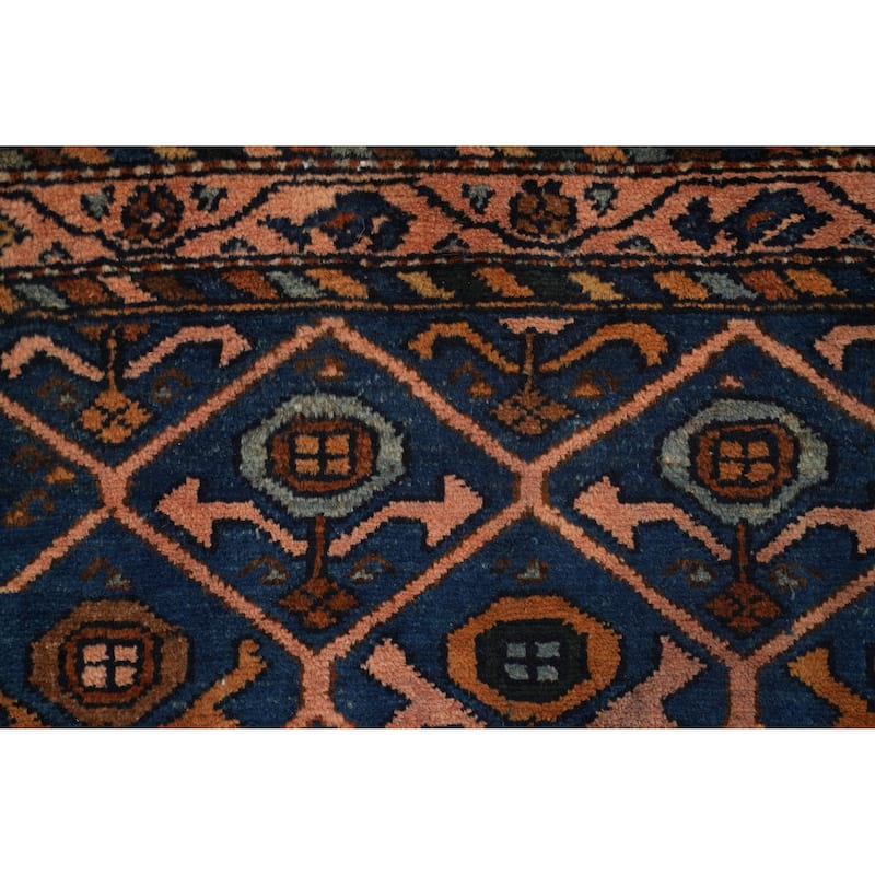 Hand Knotted Oriental 100% Wool Carpet Traditional Geometric Navy Blue & Blues Malayer Area Rug - 4' 1'' X 2' 7''