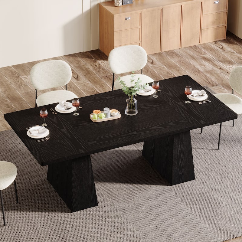 63 Inches Farmhouse Dining Table with Sturdy Pedestal Base - 31.1"D x 63"W x 29.5"H