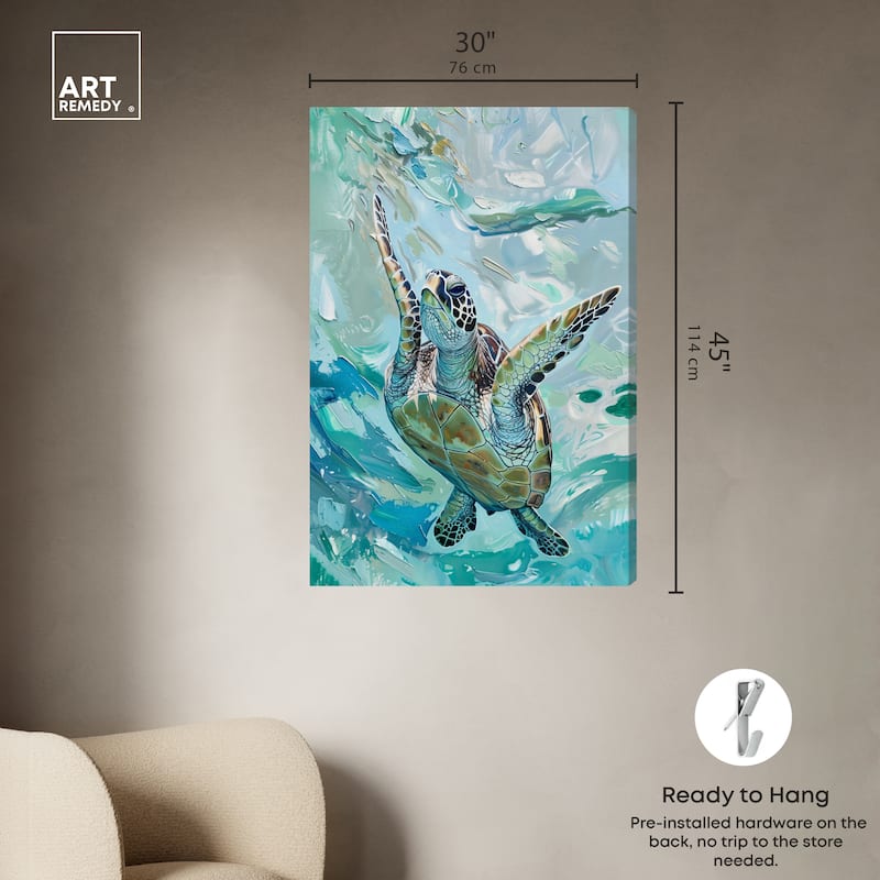 Art Remedy Serene Turtle Gallery Wrapped Colorful Coastal 1 Piece Canvas Wall Art