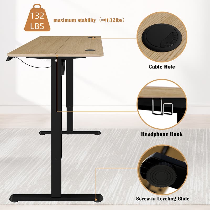 Electric Standing Desk, Height Adjustable Desk with Memory Preset and LED Display