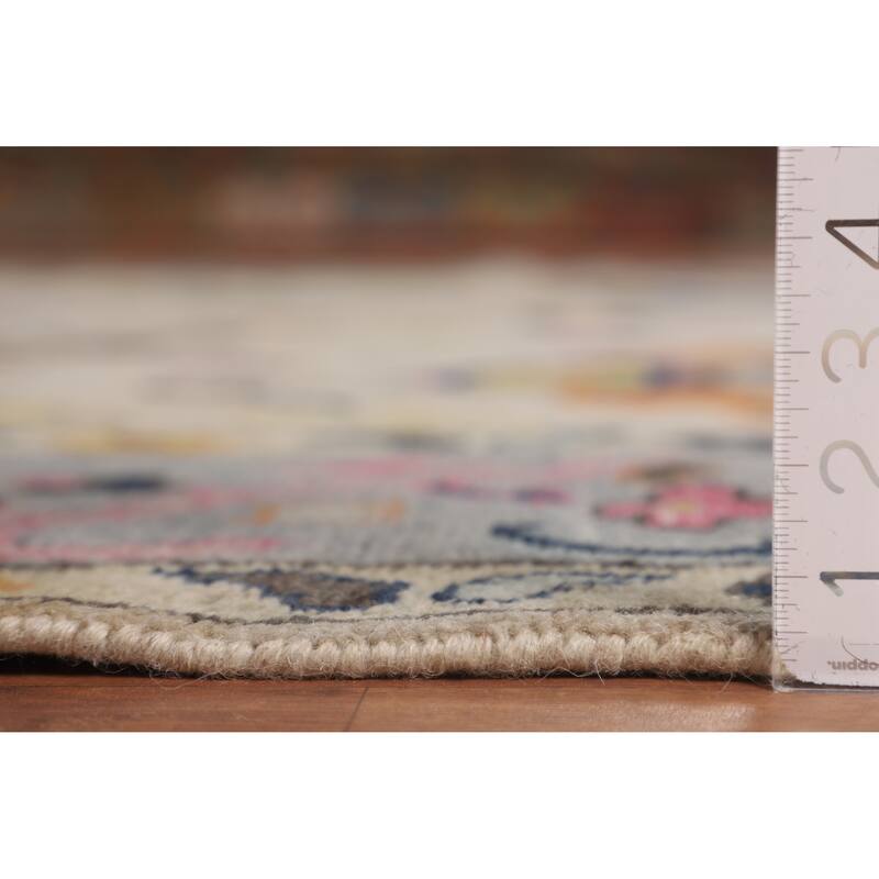 All-Over Floral Beige Oushak Oriental Area Rug Handmade Wool Carpet - 9'1" X 11'9"