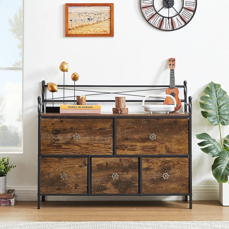 Javlergo Wooden Dresser w/ 5 Drawers Furniture Storage Chest for Bedroom, Living Room