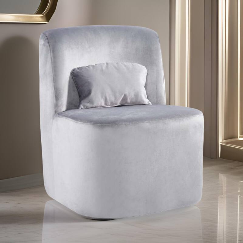 Suma 25 Inch Slipper Accent Chair with Pillow, Gray Velvet Upholstery