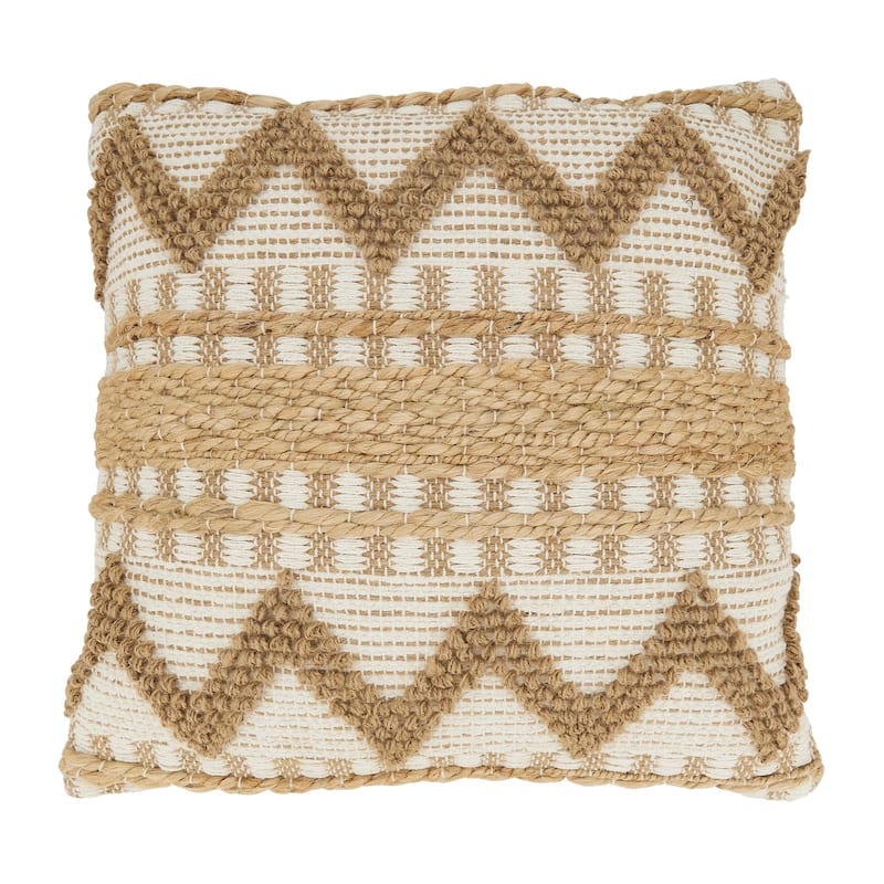 Zig Zag Patterned Bohemian Throw Pillow - 20" x 20" - Polyester - Ivory