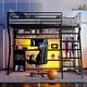 preview thumbnail 4 of 7, Full Size Metal Gaming Loft Bed with Built-in Work Station, Open Wardrobe, LED and Multiple Storage, Black