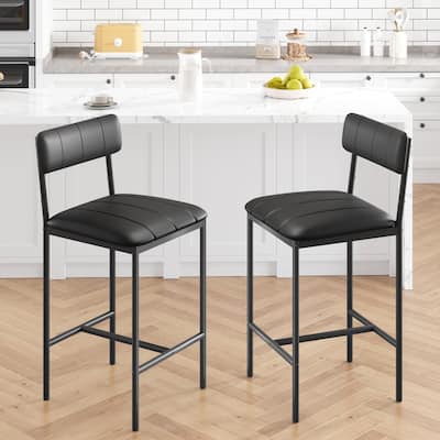 Bar Stools Set of 2, Counter Height Bar Stools with Footrest, PU Leather Kitchen Barstools