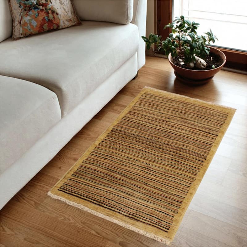 Modern Minimalist Gabbeh Hand Knotted Wool Area Rug